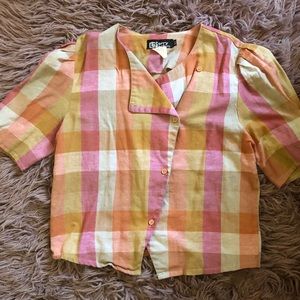 Plaid button down crop top